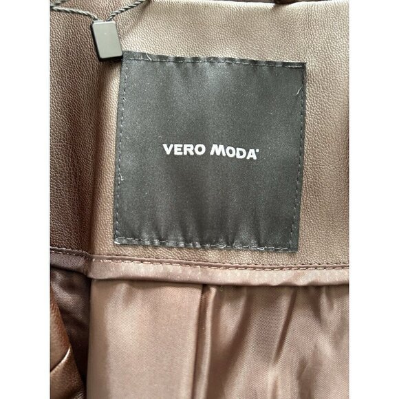Vero Moda Olivia Faux Leather One Button Blazer in Coffee Bean Pockets Size L - Picture 5 of 11